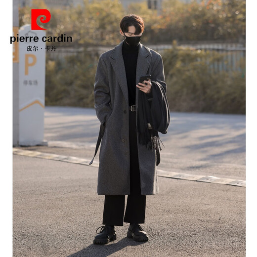 皮尔卡丹（pierre cardin）毛呢大衣男士秋冬加棉加厚高级西装妮子外套德式英伦风衣中长款 灰色 M