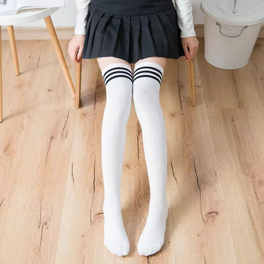 Ting'er sexy student socks over the knee stockings college style stockings polyester thick socks velvet stockings white with black stripes - spring and autumn polyester thick socks - 1 pair one size fits all (80-135Jin Jin equals 0.5kg) default privacy delivery