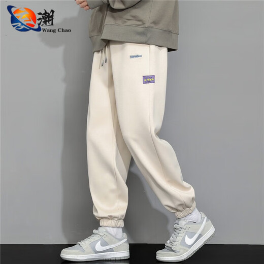 妄潮裤子男秋冬季潮牌宽松休闲裤男生束脚运动卫.裤男士百搭休闲裤子  【高质量】K673米黄色 XL码 建议体重120-135斤