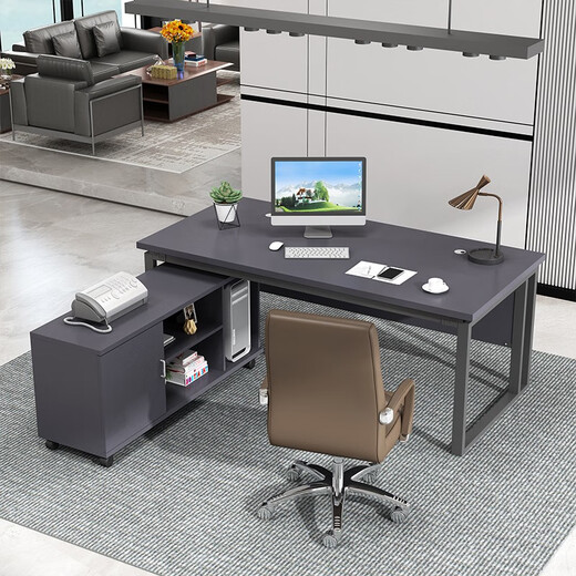 Yishangge Office Manager Desk Boss Desk Single Manager Computer Desk and Chair Combination Office Executive Desk Desk Office Furniture Black Legs + Oak Color After-Sales Guarantee 140*60 Single Table + Side Cabinet
