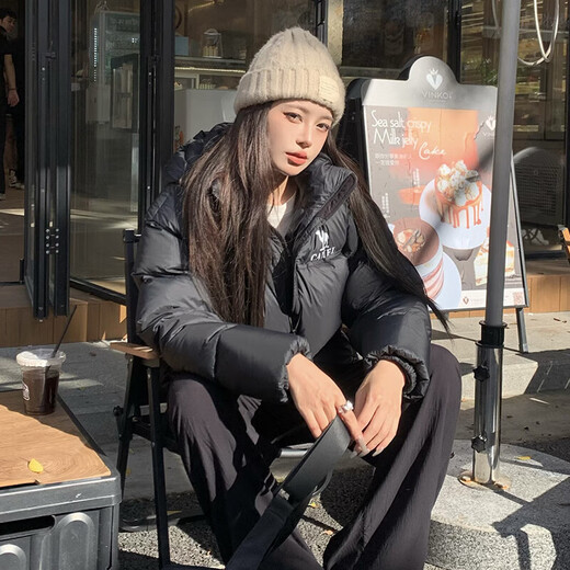 Camel (CAMEL) short hooded water-repellent bread jacket down jacket black diamond series 724CA6LB601B Phantom Black M