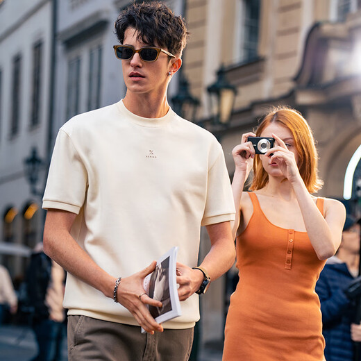 Mr. Bu Bu letter printed sweatshirt style T-shirt 2025 spring and summer new sports casual fashion short-sleeved GT15268 Yami Apricot XL (180)
