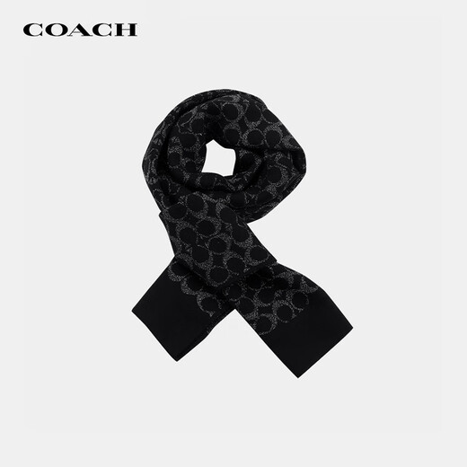 COACH蔻驰围巾经典小C纹印花围脖绵羊毛时尚保暖男女通用 CK719 BKBK