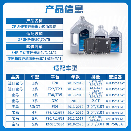 ZF (ZF) 8-speed automatic transmission oil change maintenance kit 8HP BMW 1/3/5/7 Series/X1X3X5 Land Rover Jaguar 6L