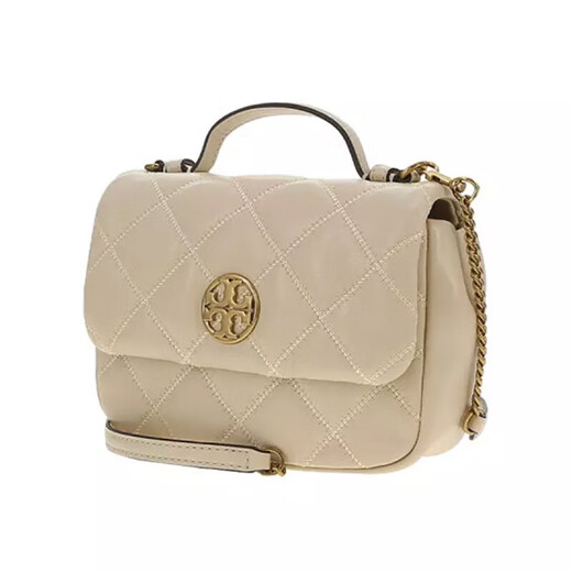 
TORY BURCH TB Women's Bag Sheepskin Willa Series Diamond-shaped Checkered One-Shoulder Crossbody Handbag Small 21cm Cream White 153399-724
