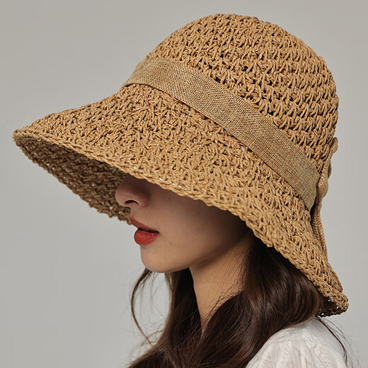 Yona French Plaw Hat Big Brim Vacation Sun Protection Sun Femme Summer Summer Protection Sun Face Small Sun Hat Bage Chatle Fisherman Hat Khaki Head Circonférence 54-60cm