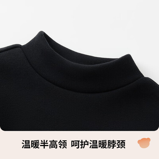 Classic Teddy classic Teddy children's velvet bottoming shirt for boys and girls thickened warm tops for middle children with half turtleneck black 90