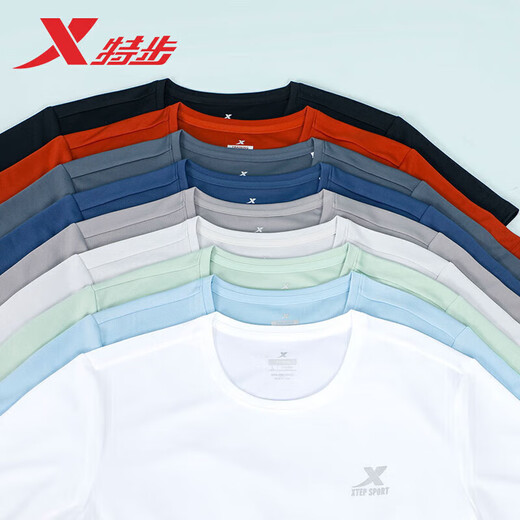 特步（XTEP）运动短袖t恤男速干衣夏季新款冰丝健身上衣宽松休闲薄款跑步半袖 珍珠白-速干 L 175