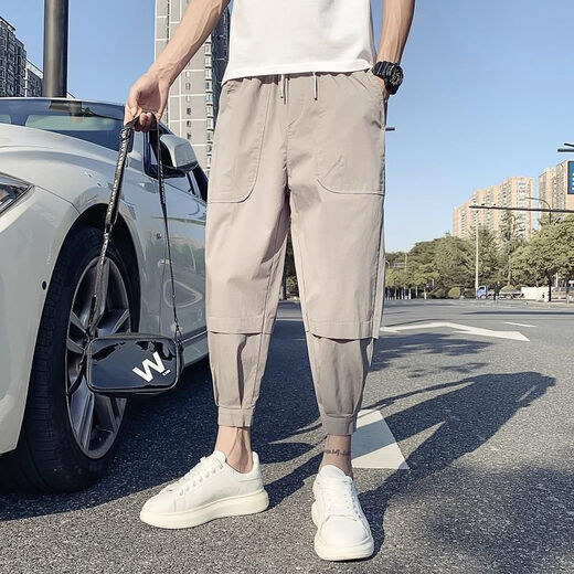 冰隐休闲裤男夏季薄款韩版宽松小脚哈伦裤纯男生显瘦束脚裤子夏季男 AAA057黑色【款】 常规 M 建议95110斤