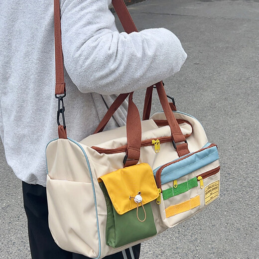 Xingxi large-capacity short-distance travel bag business trip diagonal handbag women's storage bag lightweight outing luggage bag fitness and maternity travel bag contrasting color