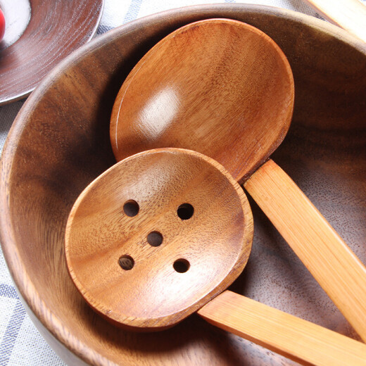 Japanese Ajisen Ramen Spoon Long Handled Solid Wood Hot Pot Spoon Colander Set Malatang Custom Turtle Back Spoon Engraved QT0006 Long Handled Spoon 21.5cm