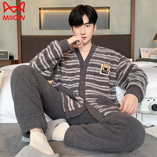 
Catman (MiiOW) half-length velvet men's pajamas in autumn and winter plus velvet thickened men's coral velvet warm and larger size autumn and winter home clothing WB velvet 6624 [standard code 4XL]] Recommended height is about 185CM