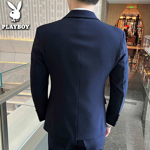 
Playboy [high-end] suit men's suit men's slim business casual formal suit men's best groom groom dress jacket black double button suit + vest + shirt + big gift bag XL