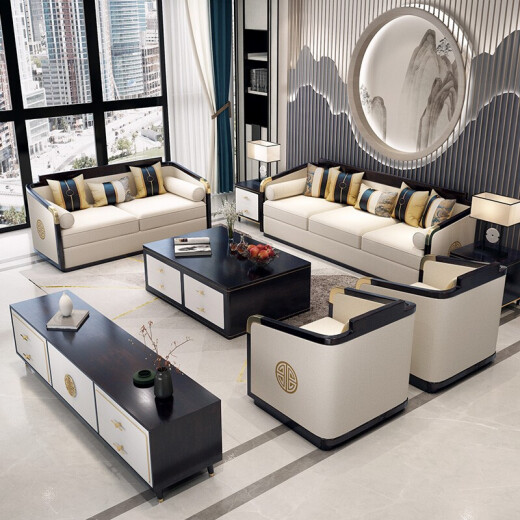 Earl Basch solid wood sofa living room new Chinese sofa combination set villa tea room model room Zen Chinese style furniture custom-made deposit (contact customer service)