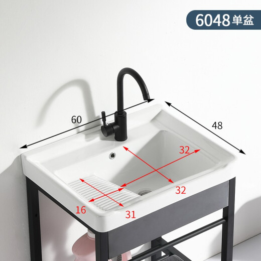 Yaowanxi Balkon Waschspüle Keramik Waschbecken Edelstahlhalterung Waschbecken Waschbecken mit Waschbrettbalkon Ultra-tiefe Waschbecken 1048 Einzelbecken mit Drainage
