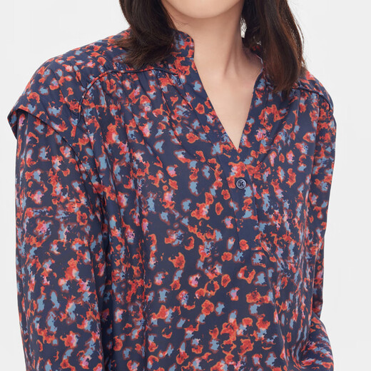 AIGLE退仓艾高春季户外休闲简约潮流时尚印花V领长袖法式衬衫上衣女士 火红色季节印花 AO686 38 (165/88A)