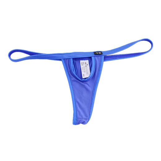 Sexy underwear 2024 new men's thong front hollow design, no need to take off, thin nylon stretch, comfortable and sexy T pants, low waist underwear, sexual perversion, adult teasing supplies, blue XL