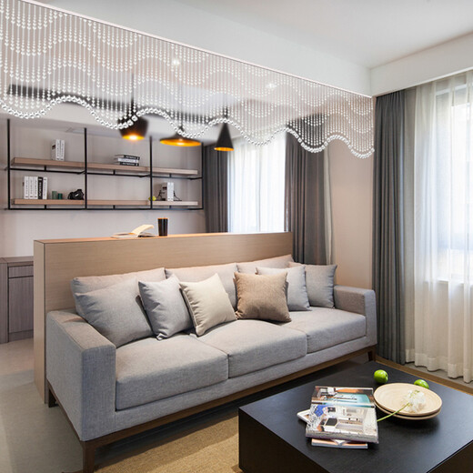 Beautiful double-bead curtain crystal curtain living room partition curtain cross beam decorative curtain wavy shape porch aisle balcony hanging curtains. Ice rain is full of wavy shapes. 46 wavy shapes are hanging within 1.4-1.8 meters in width