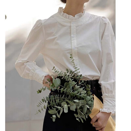 Shimmer shirt women's white lace collar 2025 new early autumn temperament shirt literary and versatile French shirt long-sleeved top lace shirt white M