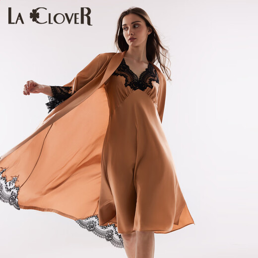 LA CLOVER23SS Shining Oscar Series, кружевная шелковая женская ночная рубашка с широкими плечами, пижама LC44UD1, дымчато-золотая CQ0 XS / 155