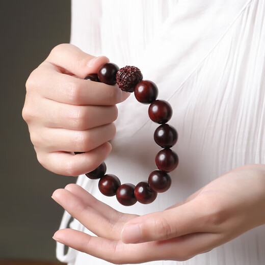 Yueyin Baichuan High Density Small Leaf Rosewood Pixiu Bracelet Men's and Women's Wood Decorated Buddha Bead Bracelet About 15mm