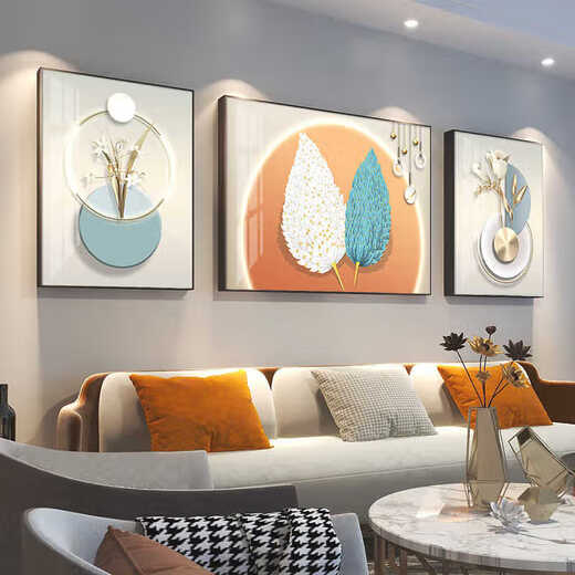 
Yaoshijia painting living room decoration painting modern simple light luxury sofa background wall high-end 2025 new crystal porcelain painting hanging painting mural JD15861 left and right 35*50 middle 70*50 hand-made diamond inlay painting aluminum alloy black frame