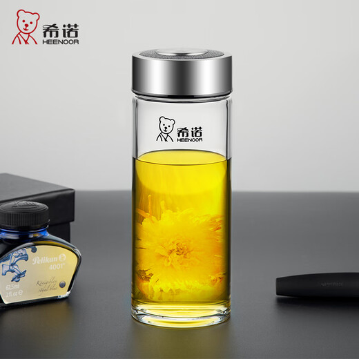 希诺（Heenoor）希诺玻璃杯单层加厚大容量泡茶杯男士户外运动耐热水杯便携车载水 [XN-9076]大容量-695ml-提环盖