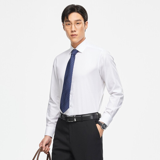 YOUNGOR long-sleeved shirt men's white DP no-iron shirt cotton fabric comfortable, breathable, flat, anti-wrinkle and easy to care for VLDP170001BBA white 41