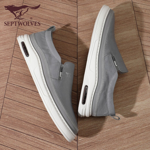 Seven Wolves men's shoes canvas shoes men's casual shoes summer shoes men's breathable and versatile one-foot laziness shoes old Beijing cloth shoes gray 9443 40