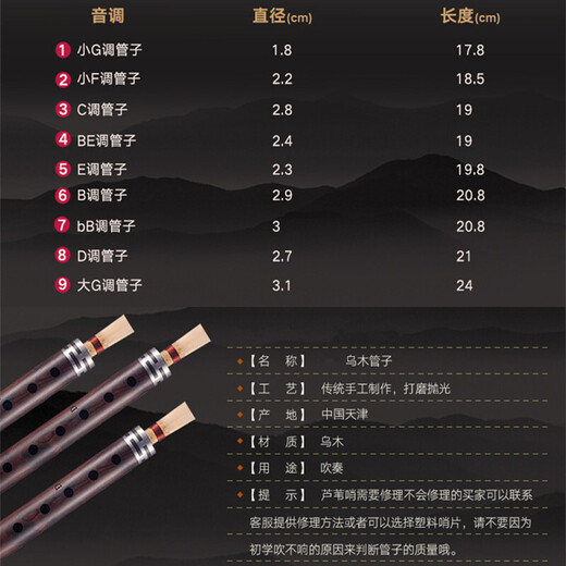 Qibaoju Pipe Musikinstrument Anfänger D Tune Melodie für Erwachsene professionelle Leistung Ebenholz Ebony Pipe Musical Instrument Sammlung Ebony Pipe D Tune + Reed + Pack