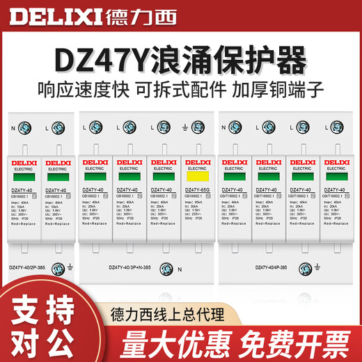 Delixi DZ47Y-20 40/2P 3P+N 4P 40KVA 385V lightning surge protection arrester DZ47Y-120/4P-385 (order)
