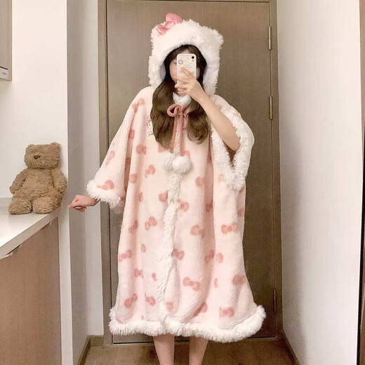Zi Jiafu Ugly Fish Cute Coral Velvet Pajamas for Women Winter Plus Velvet Thickened Warm Flannel Long Hooded Winter Pajamas P Ugly Fish Jumpsuit L /XL Recommended height 165-178CM