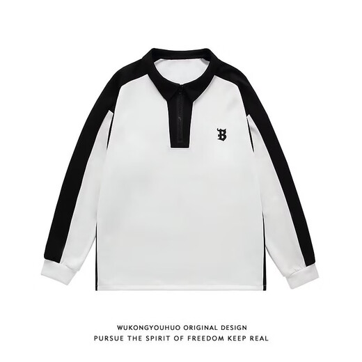 POUM SKELSHIRS Men's Spring y Autumn American Retro College Style Half Zipper Pareja Fashion Fashion Marca de moda en blanco y blanco Top XKFS-1048 White M