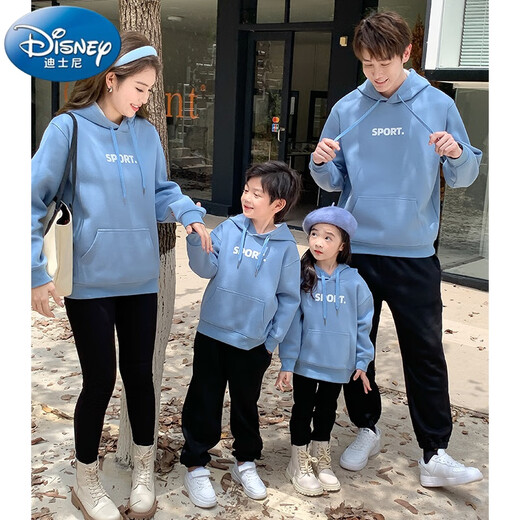 Disney autumn and winter parent-child clothing for a family of four blue sweatshirts 2025 new trendy family clothing Western mother-daughter clothing class uniforms denim blue plus velvet sweatshirt 185 dad XXL size 155-175Jin Jin is equal to 0.5 kg