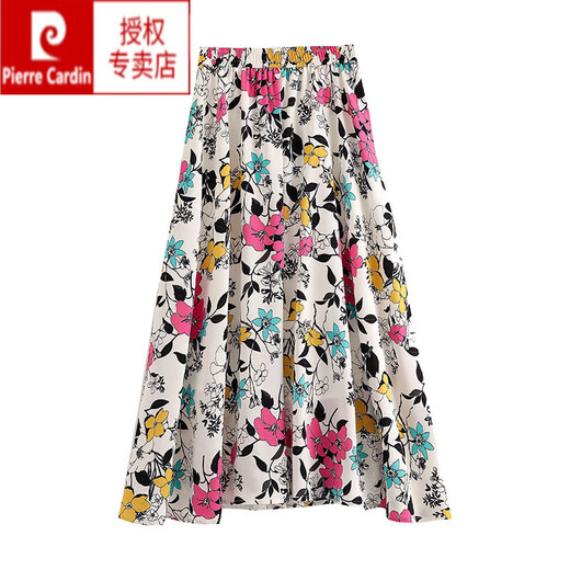 皮尔卡丹（pierre cardin）品牌印花雪纺半身裙女夏季2024年新款时尚中年妈洋气长裙小碎花 9909米白 M 80-110