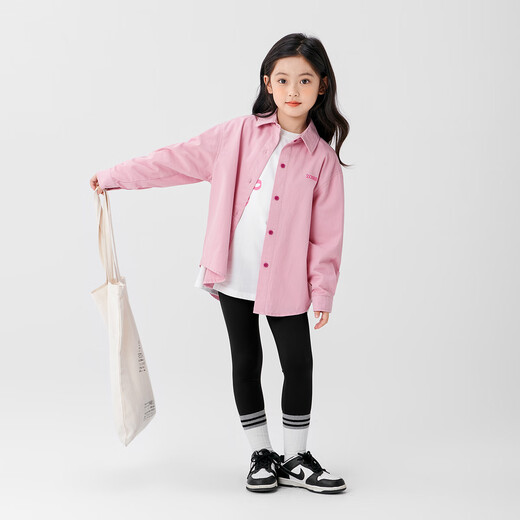 Zuoxi Girls' Shirt Jacket Spring and Autumn Children's Top 2026 New Girl's Long Sleeve Shirt Trendy Pink 160