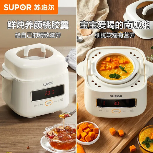 SUPOR electric stew pot 1L small household soup pot water-proof stew 24H smart reservation baby porridge baby food supplement pot new product with steamer top steaming bottom stew can be used for 1-2 people 1L