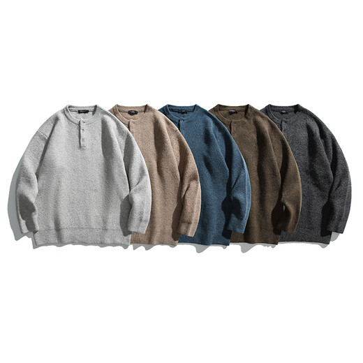 Stylish American Henry collar sweater for men in autumn and winter trendy brand cleanfit high-end knitted sweater loose lazy style jacket dark gray M