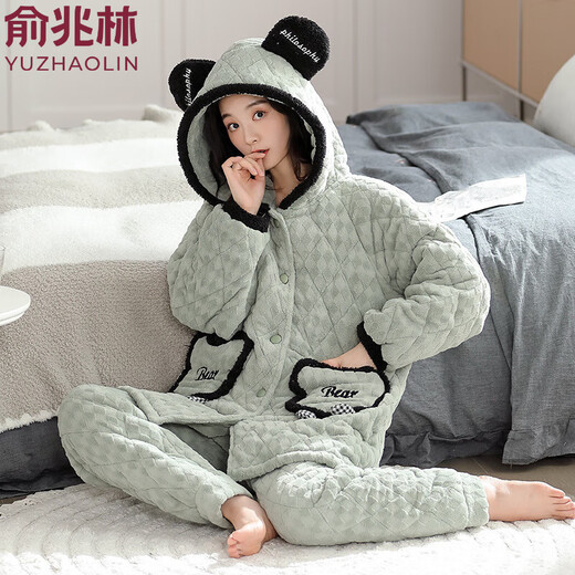Yu Zhaolin-Pyjamas für Frauen im Winter Dreischichtig eingedickte Korallenmerze Baumwolle Schlampe Herbst und Winter Flanell Winter Baumwolljacke warme Hauskleidung 9221 XL