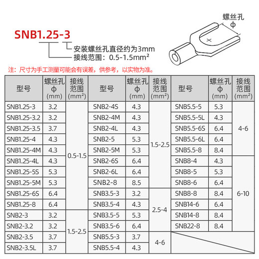 
SNB1253 fork-type bare end u-type cold press terminal wire nose SNB12532u-shaped wire ear SNB2-8 (1000 pieces/pack)