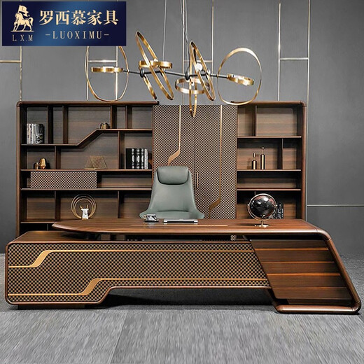 Luo Ximu New Chinese style boss table solid wood office desk executive desk elegant high-end modern light luxury CEO desk and chair combination 2.4 meters boss table