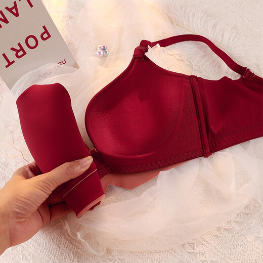 Langsha zodiac year bra set red wedding small breasts push-up no rims for the year of the horse, side breast bra underwear for women 34