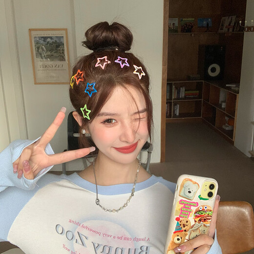 Peiliang dopamine color star hairpin girls and babies hairpin five-pointed star jewelry clip headwear bb clip card adult five-star hairpin mixed color 20 pcs