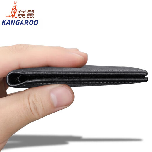 袋鼠（KANGAROO）钱包男士短款眞皮皮夹子竖款2024新款潮拉链牛皮加厚钱夹 黑色