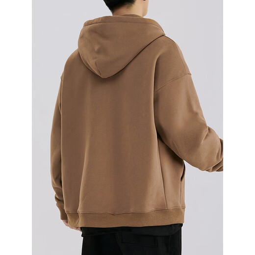 MuQIU MuQIU American cardigan sweater men's spring and autumn hooded loose zipper autumn and winter plus velvet thickened casual jacket 12006 brown S (weight 90-115 Jin [Jin equals 0.5 kg])