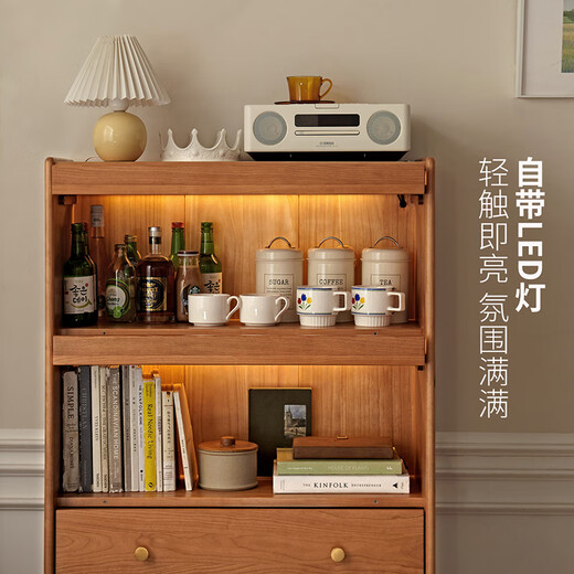 源氏木语实木玻璃翻门电视柜边柜樱桃木储物柜现代简约收纳柜书柜