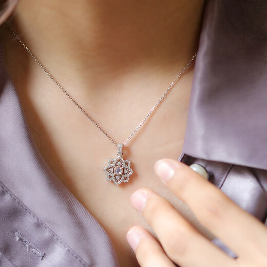 Xue Cong <Lescroft> Retro Lace Four-Leaf Clover Necklace Sterling Silver Micro-Inlaid Tanzanite Clavicle Chain Gift 400+40+40mm Three Sections Adjustable