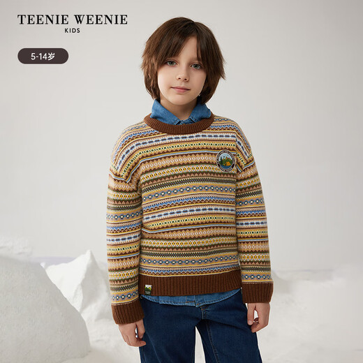 Teenie Weenie Kids Bären Kinderkleidung 24 Herbst- und Winterjungen farbenfrohe gestreifte Jacquard Pullover Pullover Pullover Brown 130 cm