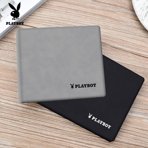 Playboy (Playboy) кошелек мужской короткие кошельки с несколькими картами и двукратная клипа по билетам горизонтально, чтобы подарить подарки на день рождения парня подаркам на День Святого Валентина. Серый [классический логотип]