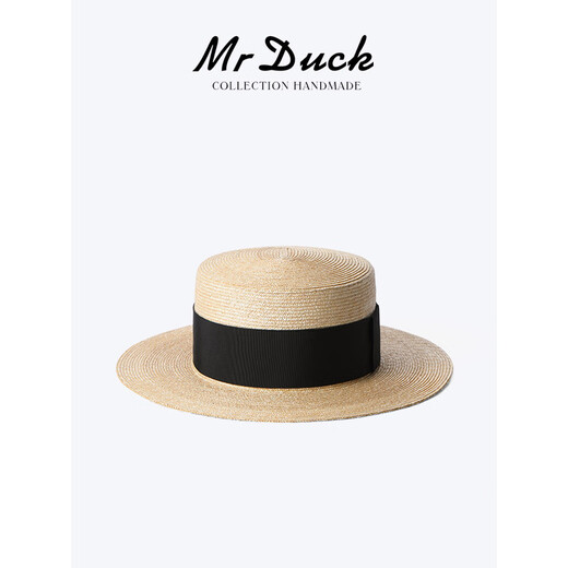 Mr Duck Collection Level Light Luxus Special handgefertigt natürlicher Strohhut Französischer Top Hut Big Bim Sun Hut MW36397 Originalgrasfarbe - Großer Kante 7 cm Zhang Ziyi Style L (geeignet für 58-59 cm Kopfumfang)
